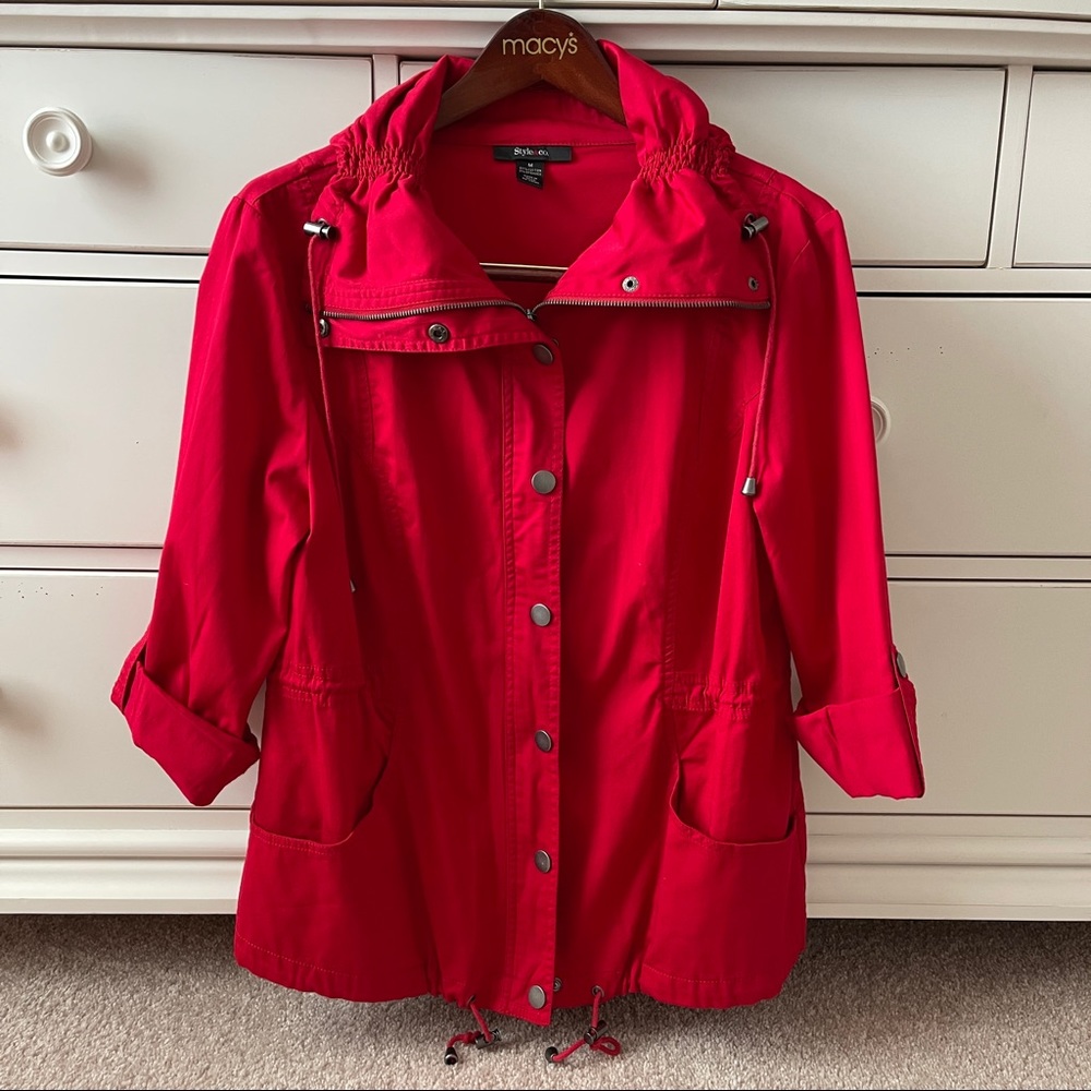 Style & Co. Red Utility Jacket with Hood